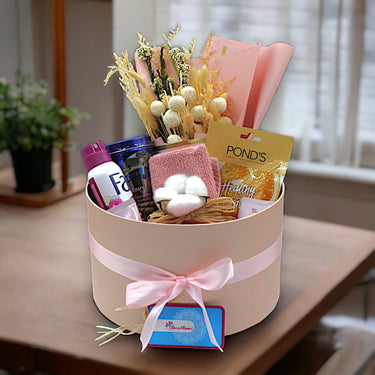 Beauty Essentials Box, Fa Deo Spray, Nivea Cream, Ponds Facial Mask, Pink Box